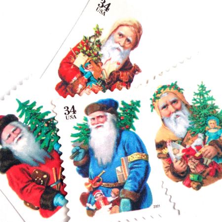100 Vintage Santa Holiday Unused Postage Stamps St. Nick Christmas Tree and Toys Unused Stamps for Mailing Holiday Cards